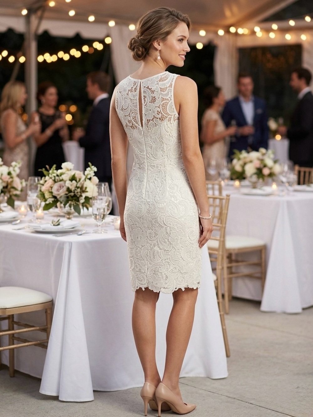 Size 4 🤍Adrianna Papell Ivory Lace Dress- perfect for bridal events/rehearsal